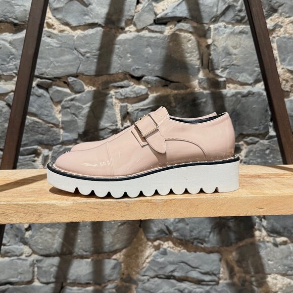 Stella McCartney Pink Patent Faux Leather Monk Strap Platform Shoes - Picture 6 of 11